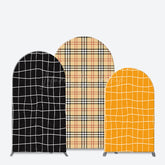 Lofaris Black Orange Grid Brown Plaid Simple Arch Backdrop